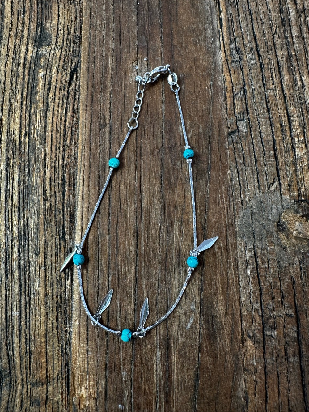 Silver Turquoise Bead Women's Anklet